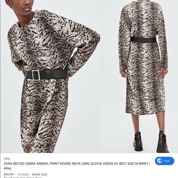 NWT Zara brown belted zebra animal print dress - Picture 2 of 5